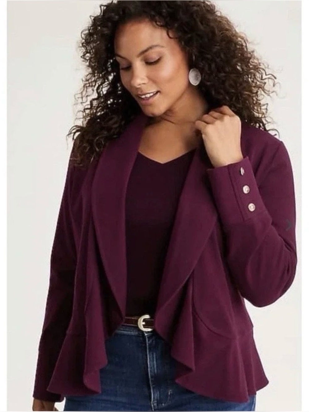 J. Jill Plum Open-Front Shawl Collar Jacket